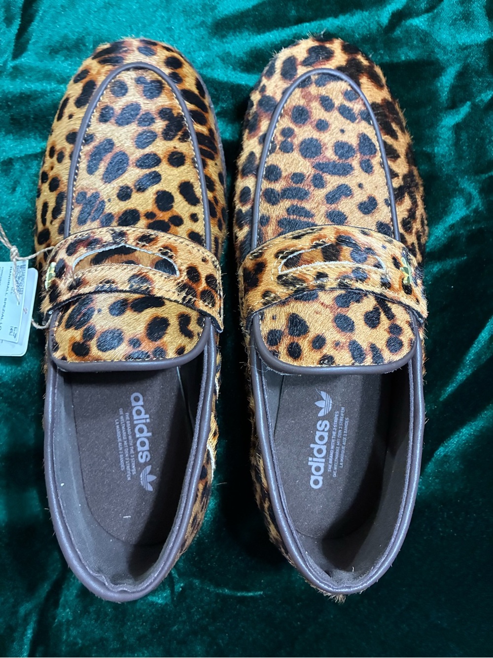 adidas HANDBALL SPEZIAL Leopard Print Slip-On Loafers in Brown and Black Size 7